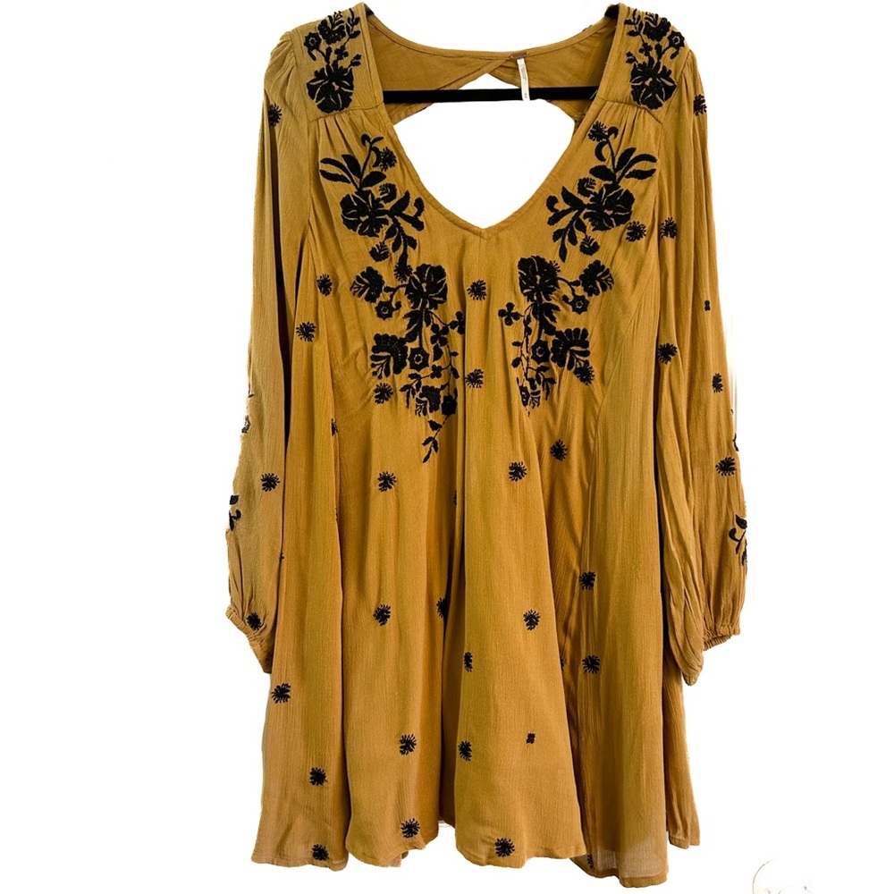 Free People Mustard and Black Floral Dress